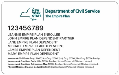 Sample of front of ID card for New York State Department of Civil Service - The Empire Plan